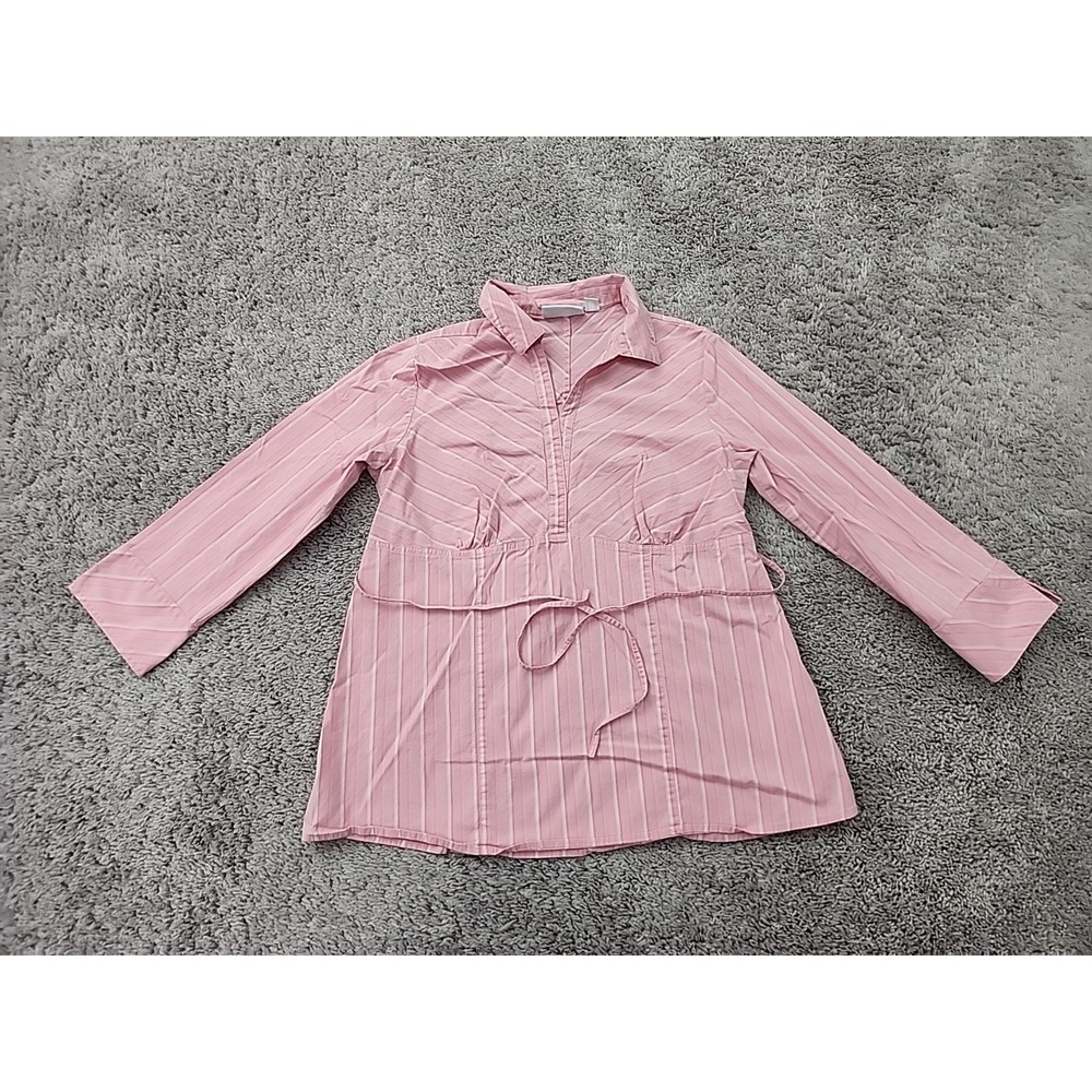 Baby and Me Stretch Maternity Shirt Womens S Pink Striped Empire Tie Waist